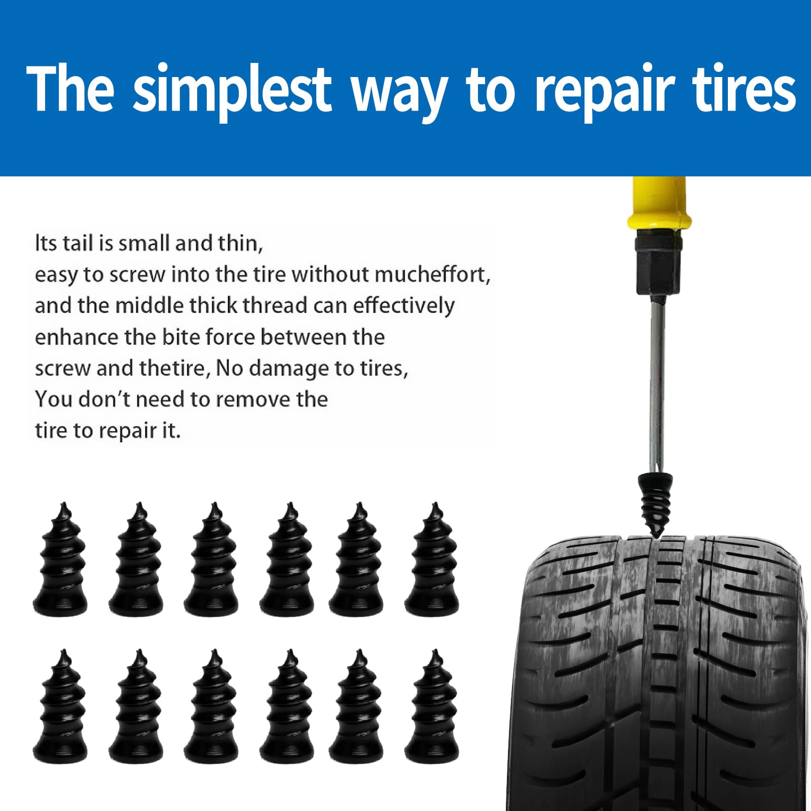 Tire Repair Rubber Nail Kit with Extraction Pliers, Screwdriver and Gloves - 40 PCS Vacuum Tire Repair Screws, Emergency Tubeless Tire Plug Kit for Car, Motorcycle, Truck, SUV, ATV - 2
