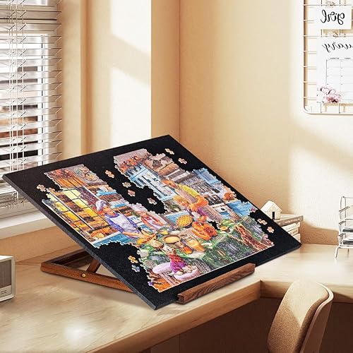 Miniatura 8 de Tektalk Tablero de rompecabezas plegable con soporte ajustable de 3 ángulos, meseta ligera y portátil con caballete de madera, mesa de rompecabezas
