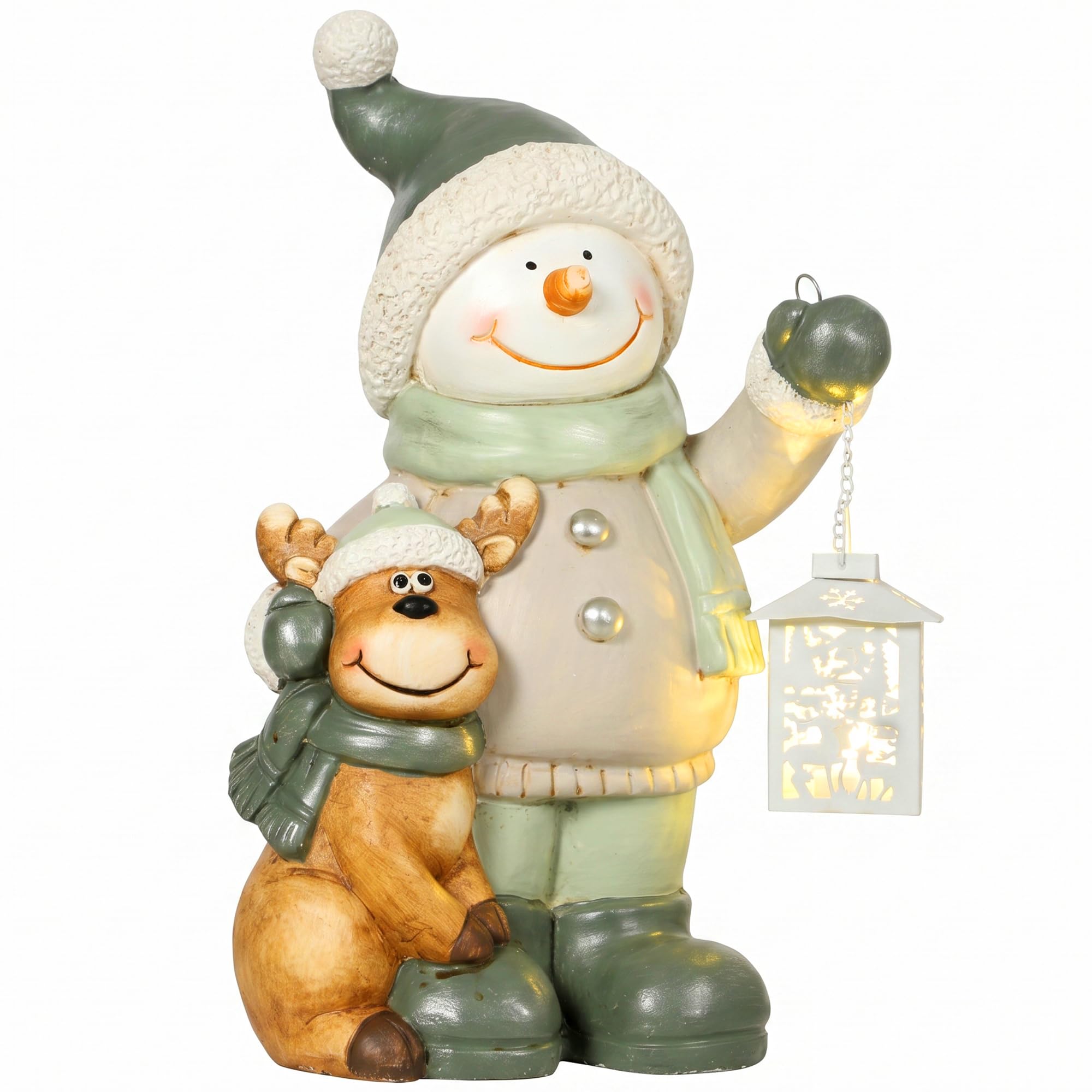 HOMCOM Weihnachtsdeko Figur Schneemann 43 cm, Weihnachtsfigur aus MGO