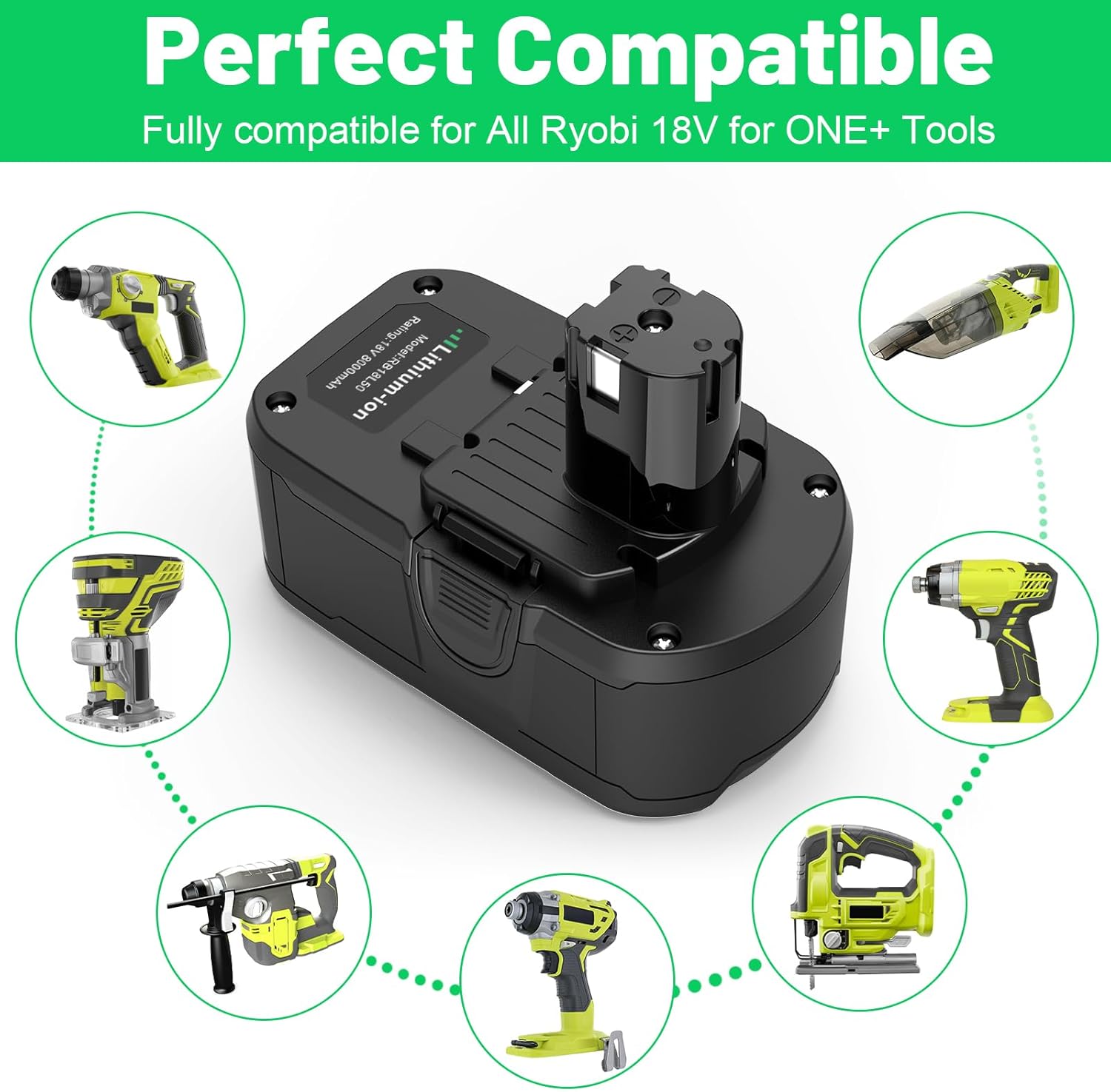 TREE.NB 18Volt 8.0Ah Replacement for Ryobi 18V Lithium Battery Ultra-High Capacity Compatible with Ryobi ONE+ 18V Battery P102 P103 P104 P105 P106 P107 P108 (2Pack)