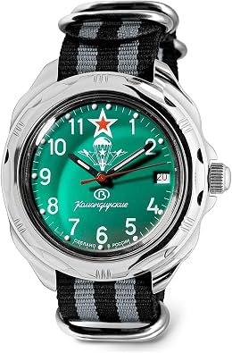 VOSTOK | Komandirskie 211307 VDV Airborne Troops Mechanical Wrist Watch | Black-Gray Strap