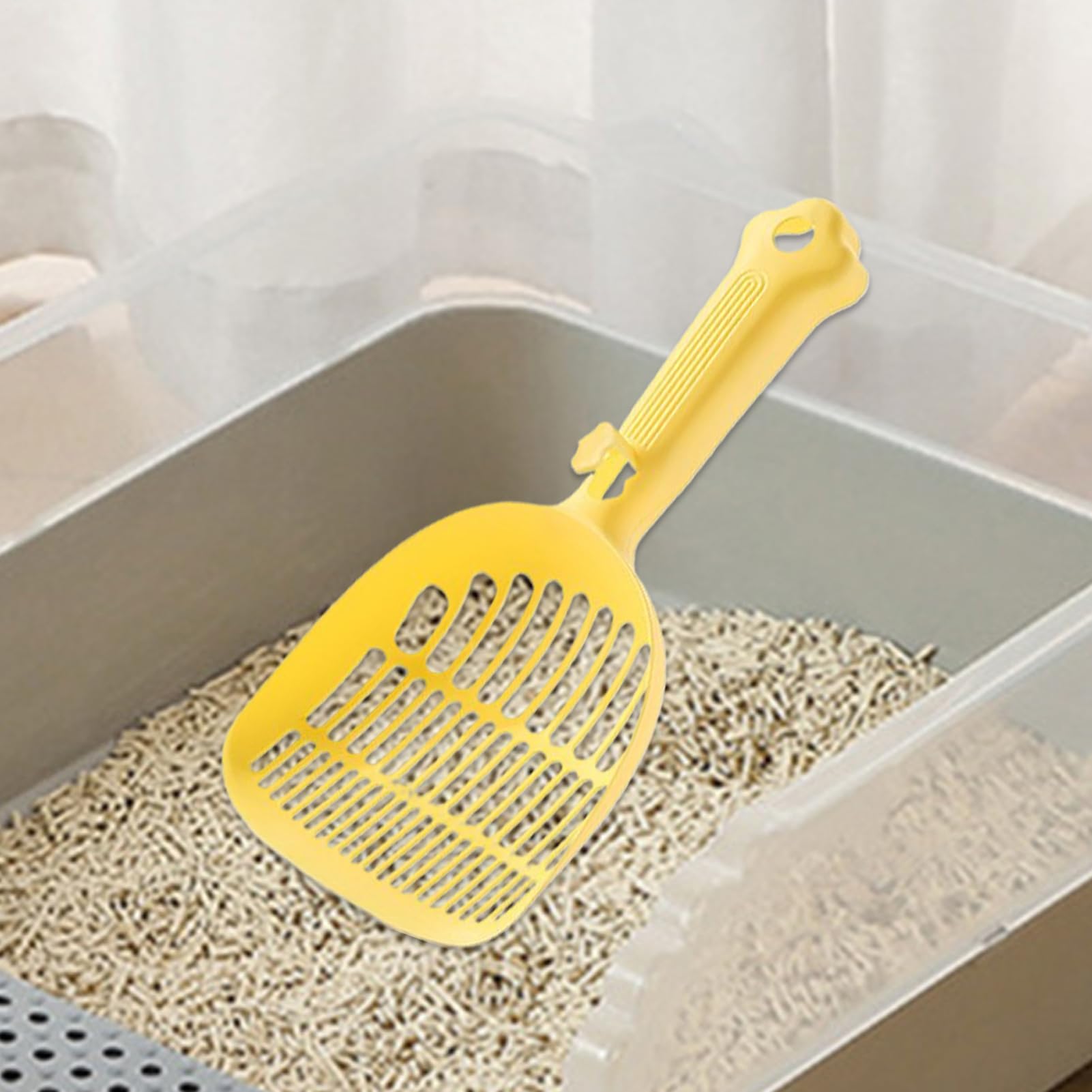 Paletta per lettiera per Gatti, Pala setaccio ergonomica con Manico Lungo for Animali Domestici, Pulizia efficiente, casa, Facile da Usare in Interni(Yellow)