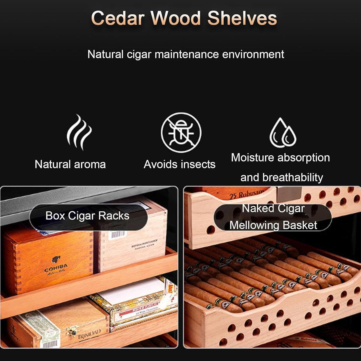 Zigarren Humidor Elektroschrank 50L mit Feuchtigkeitskontrolle, Dual-Core-Kühlung für bis zu 300 Zigarren