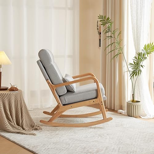 Miniatura 2 de Moderna mecedora deslizante, silla decorativa tapizada, mecedora para guardería y silla de lectura, silla mecedora con marco y patas de madera