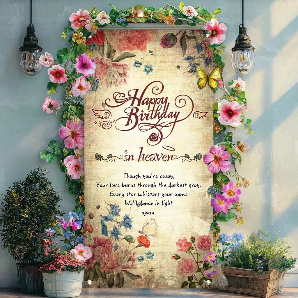 Amazon.com: Happy Birthday in Heaven Door Banner, Funeral Memorial