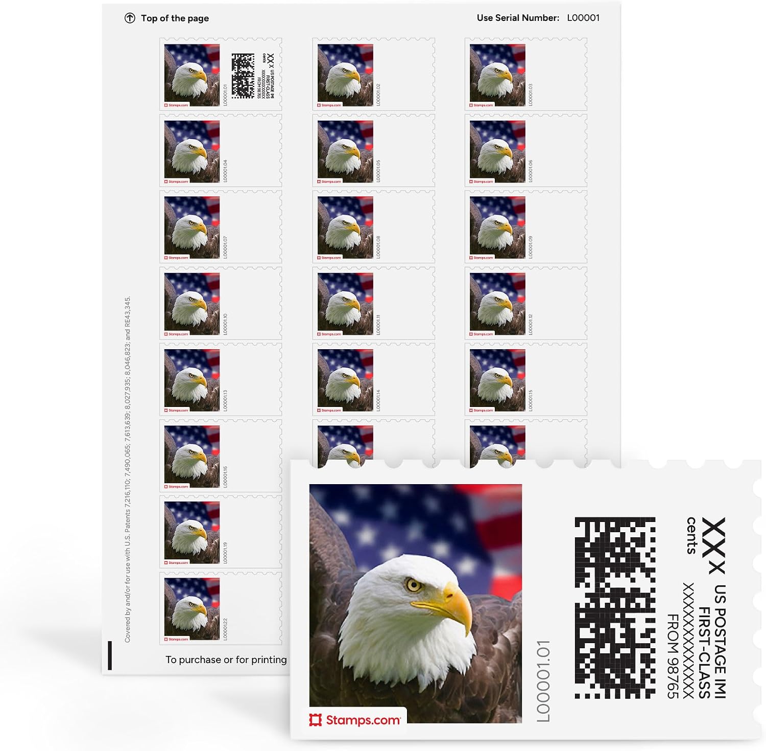 NetStamps Printable Postage Labels, Soaring Eagle, 50 Sheets, 1200 Labels | Not Forever Stamps. Stamps.com subscription required. Inkjet and laser printers.