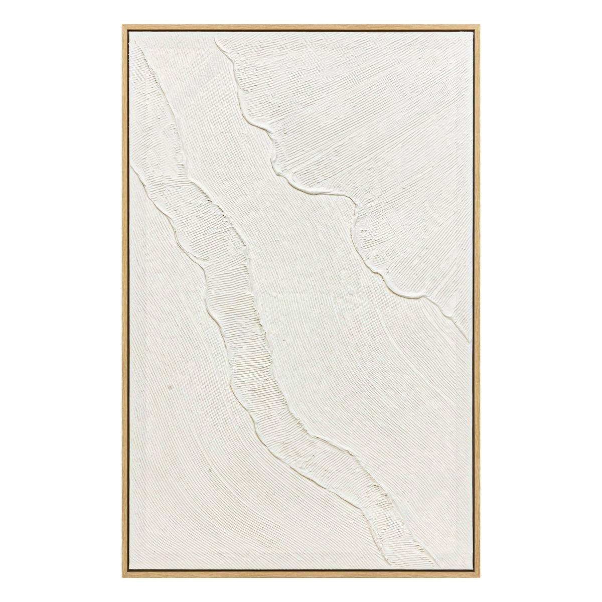 Atmosphera - Tableau Abstrait Texturé Kohana Blanc, 116 x 75 cm, Effet Relief 3D, Cadre Bois - pour Salon, Chambre, Bureau