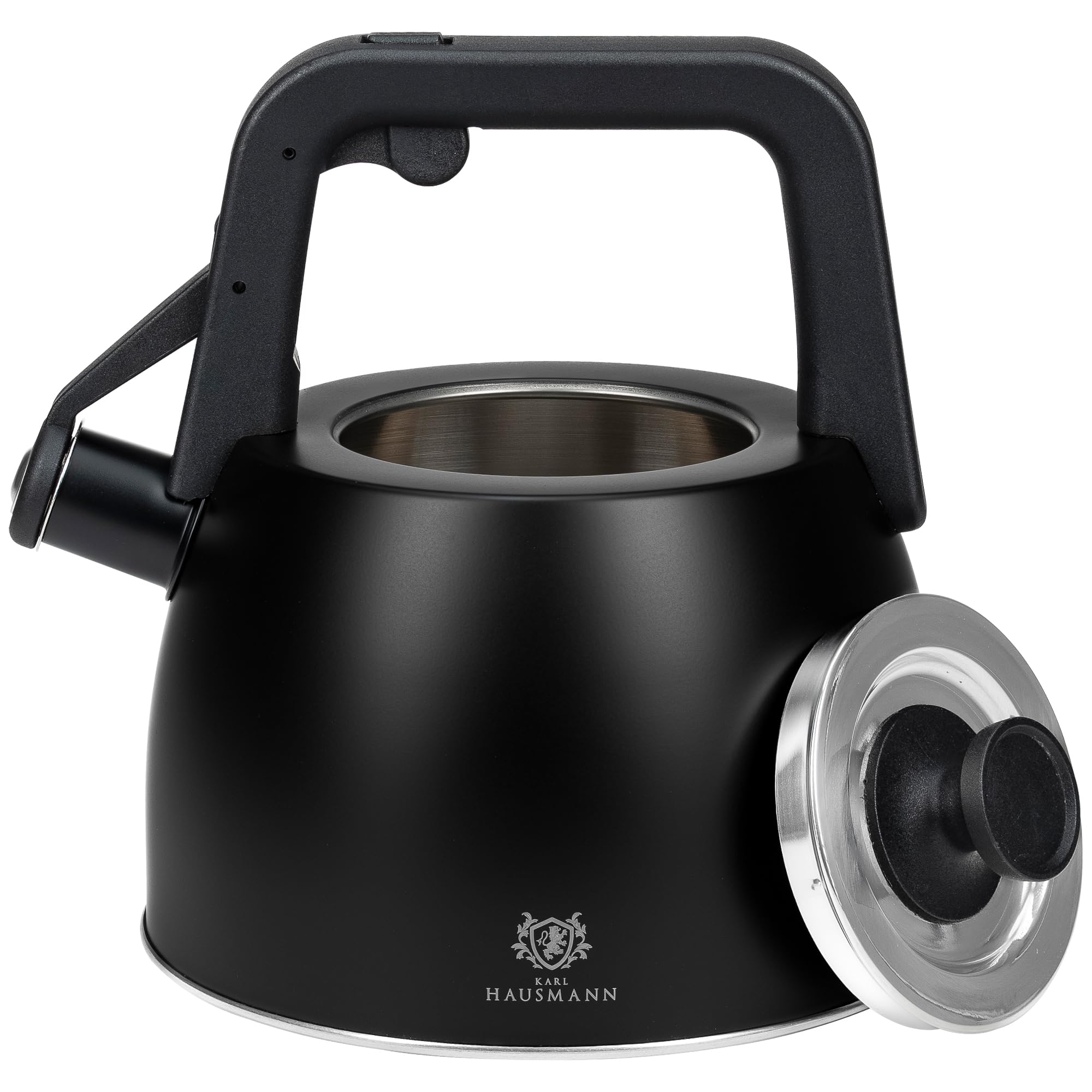 KARL HAUSMANN Bollitore Induzione 2,5L Acciaio Inox con Fischio - Teiera per Piano a Gas, Vetroceramica ed Elettrico - Bollitore Acqua Cucina con Coperchio (Nero)