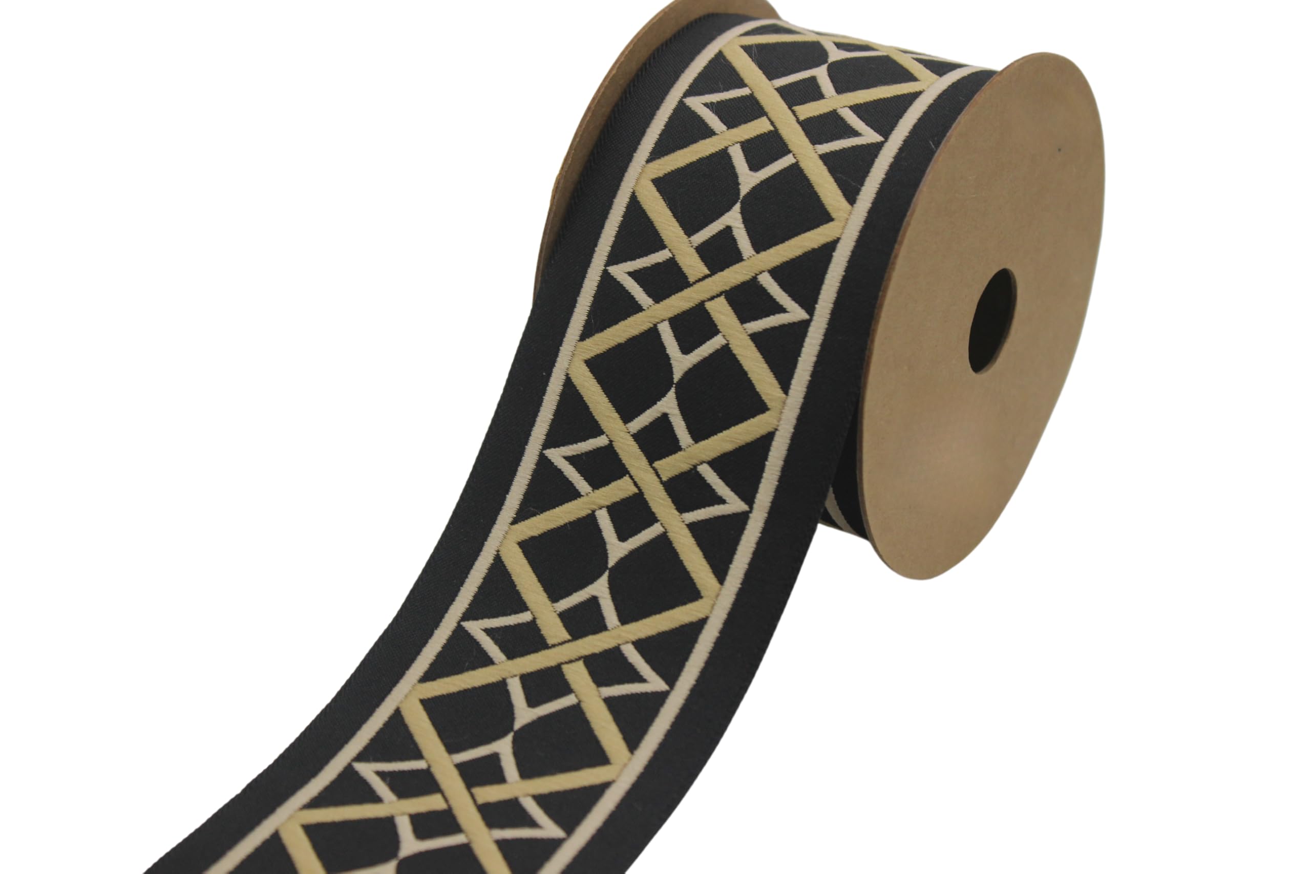 Ruban jacquard brodé géométrique or et noir 3,8m V8 183