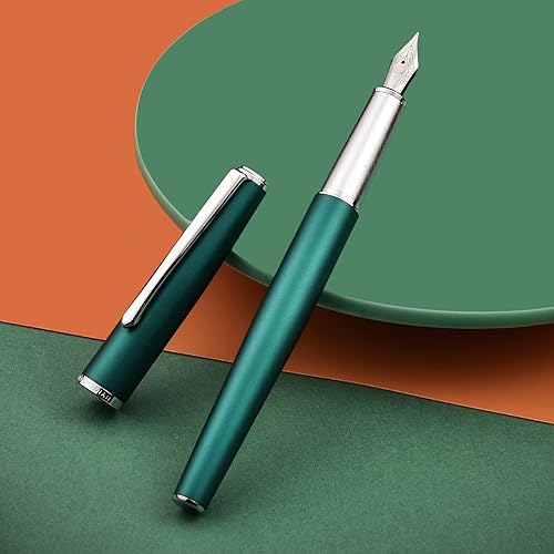 Hongdian 920 pluma estilográfica de metal verde, bolígrafo clásico de punta fina de acero, incluye convertidor recargable y bolsa para bolígrafo