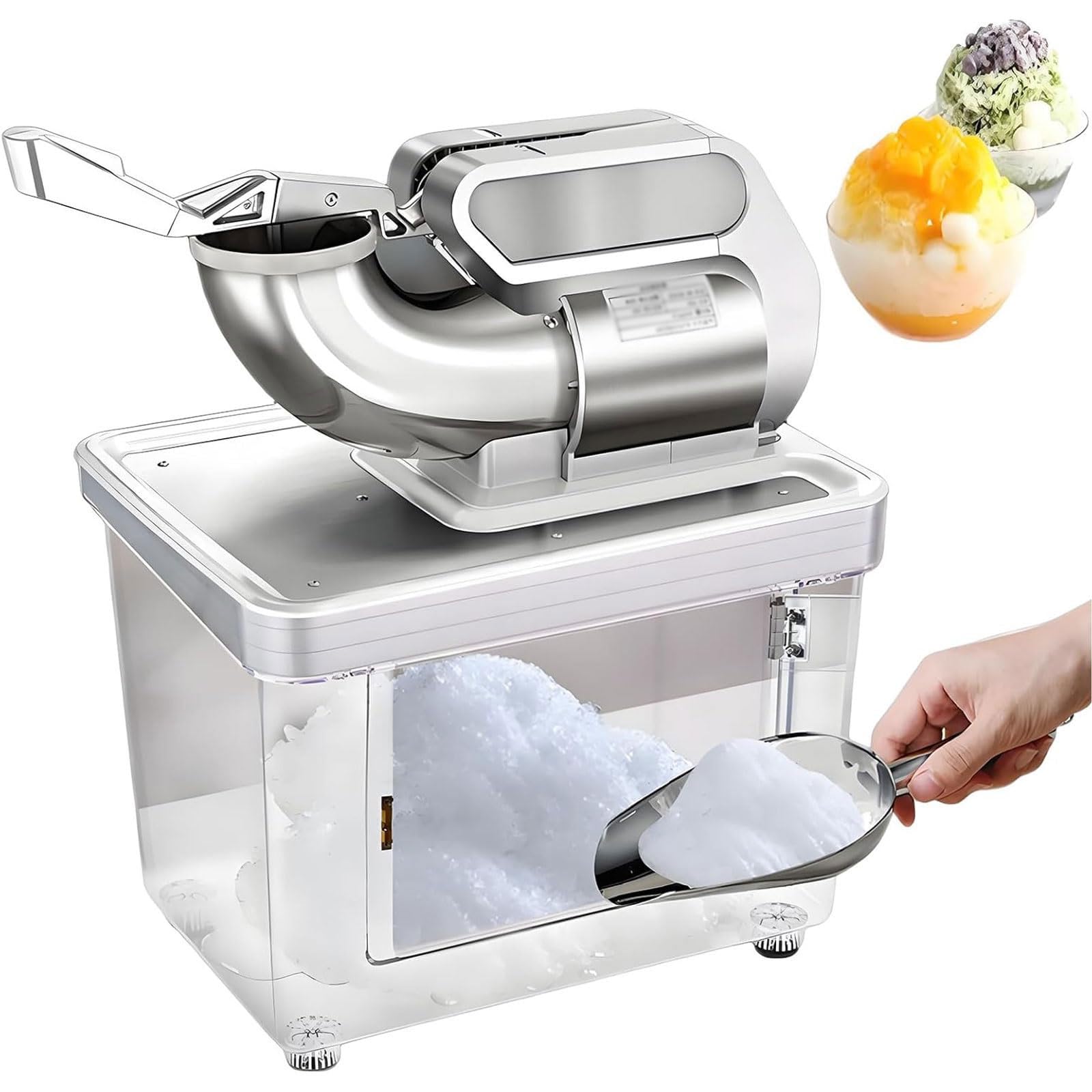 YXZYFPP High Efficiency Electric Ice Crusher Machine | Automatic Ice Shaver with 30L Bin & Stainless Steel Dual Blades | 300KG/H for Shaved Ice, Drinks & Sushi