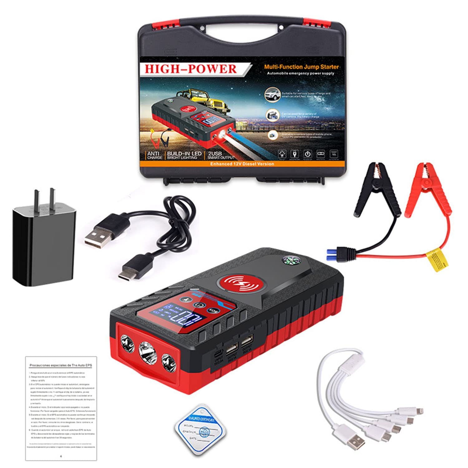 Booster Batterie Voiture 2500A,99800mAh Démarreur Batterie Voiture, 12V