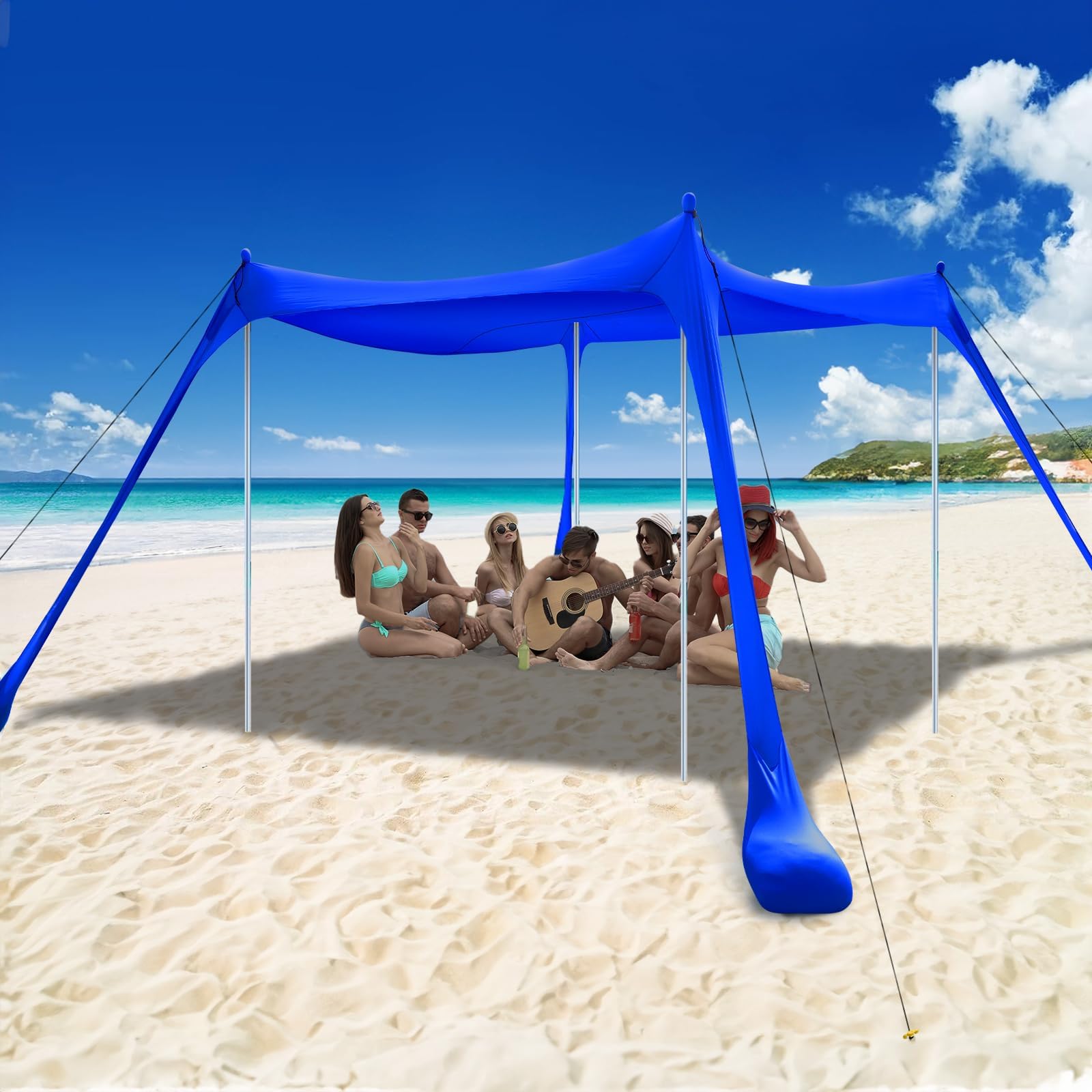 COMMOUDS Beach Tent, Camping Sun Shelter with UPF50+ Protection, Sand Shovels, Ground Pegs and 4 Stability Poles, Outdoor Pop Up Beach Shade Canopy for Fishing, Backyard or Picnics