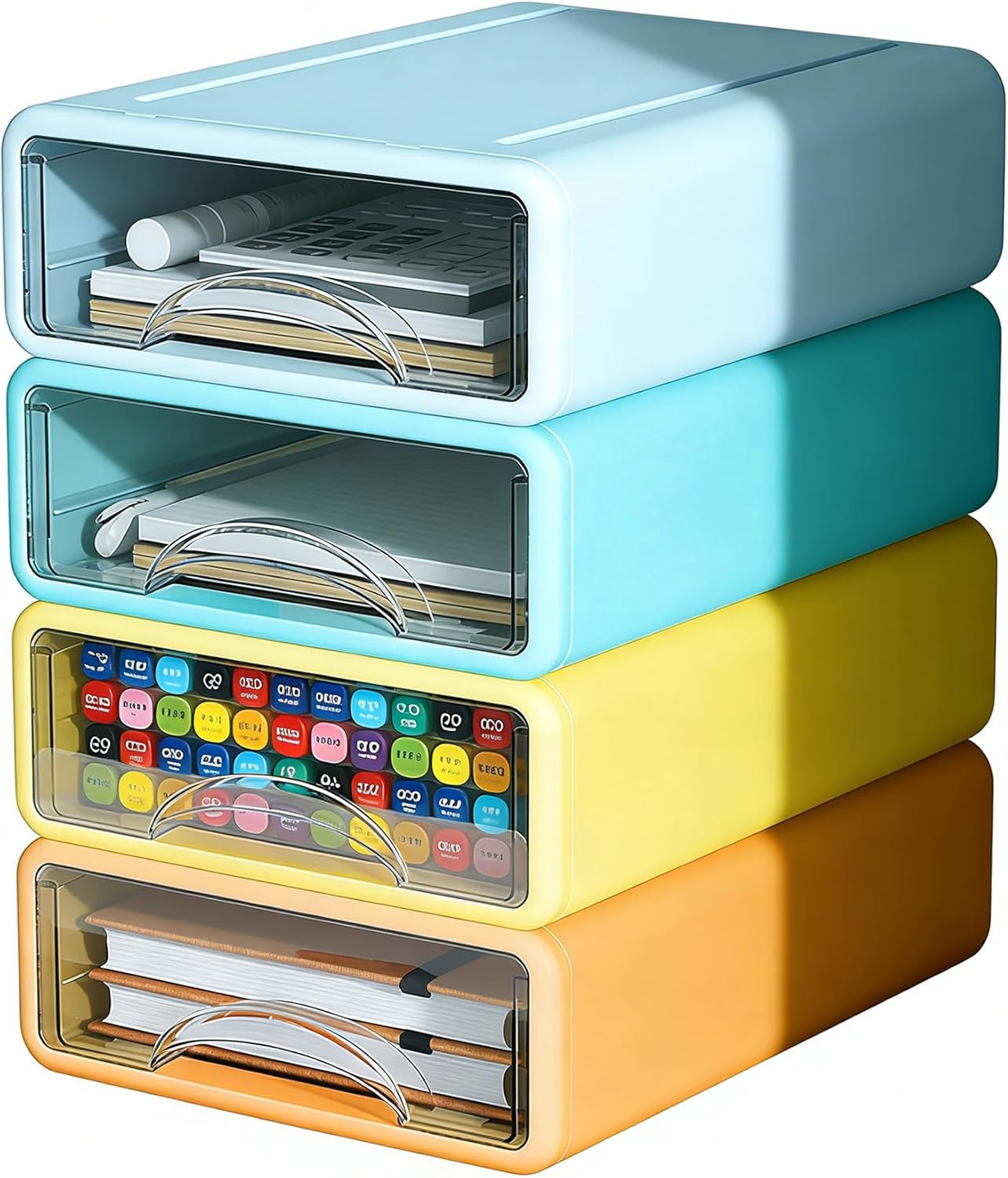 Plastic Desktop Drawer Organizer, Small 4-Tier Stackable Storage Drawers, Mini Desk Organizer for Office Stationery Makeup Vanity Supplies