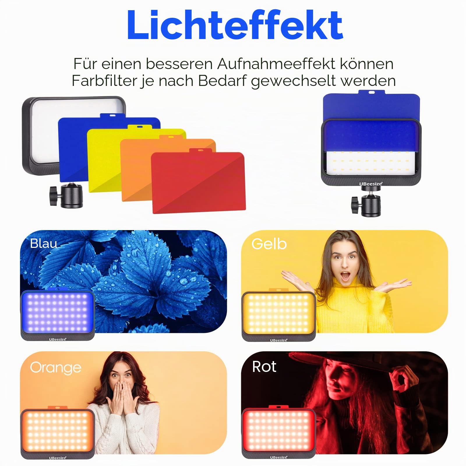 UBeesize 2er-Pack LED Videolicht Dimmbares Kamera Licht mit Einstellbar Stativ Ständer und Farbfilter für Videokonferenzen Beleuchtung/Spielestreaming/YouTube-Videofotografie