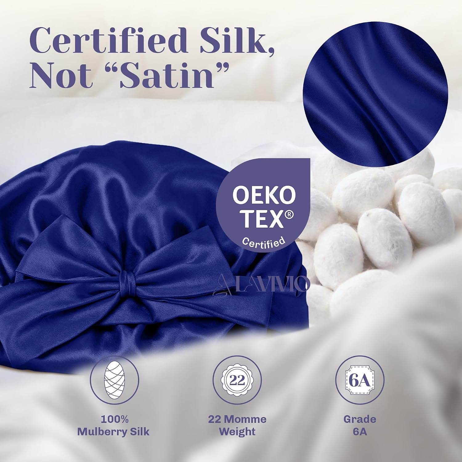 100% Mulberry Silk Bonnet – Double-Layered 22 Momme Silk Hair Wrap – Adjustable Non-Slip Tie – Helps Maintain Hair Smoothness & Manageability – Fits All Hair Types – Gift Boxed (Blue)