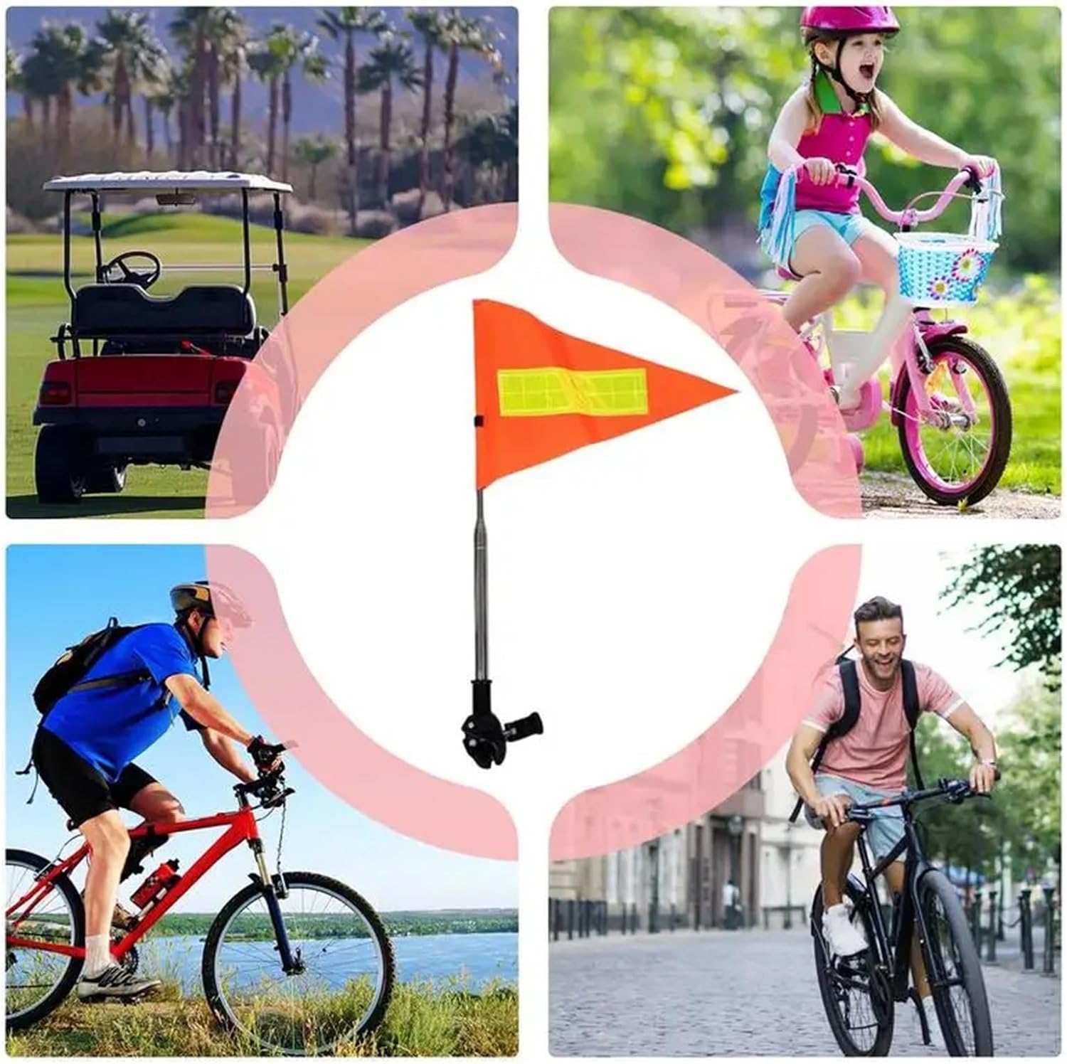 Bike Flag 2/4pcs Bike Flag With Pole For Safety Orange Triangle Golf Cart Wheelchair Waterproof Pennant Retractable bicycle safety flag(4pcs)