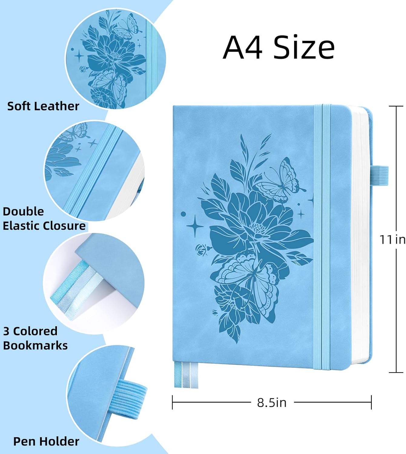 Lined Journal Notebook 365 Pages, A4 Leather Journals for Writing Women & Men, Hardcover Notebook with 100GSM Thick Paper, Daily Journal Notebook for Travel, Work, School, Note Taking, College Ruled