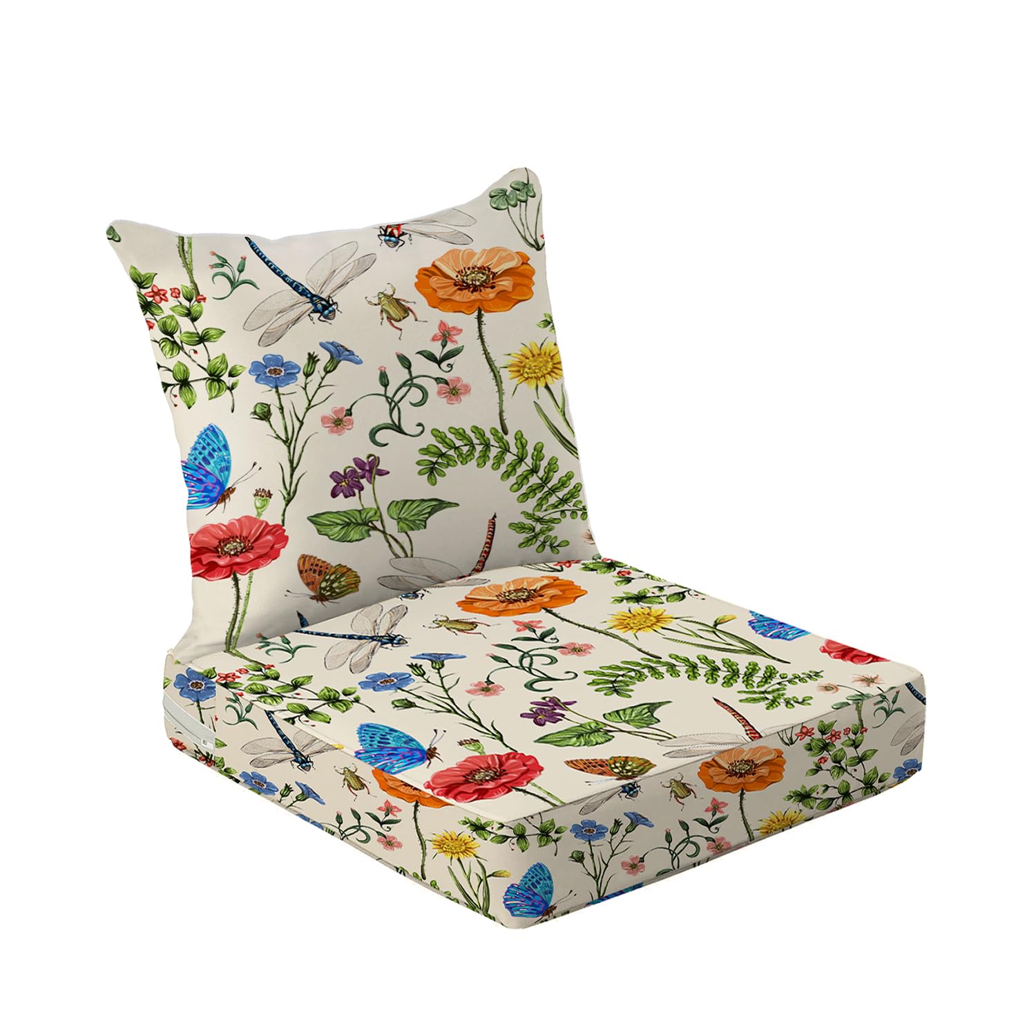 Photo 1 of All Smiles Outdoor Chair Cushions for Patio Furniture Set of 24X24 Lawn Cushions Deep Seat UV Waterproof Resistant with Removable Cover Garden Flowers Farmhouse Decorative for Seat Yard Garden Deck