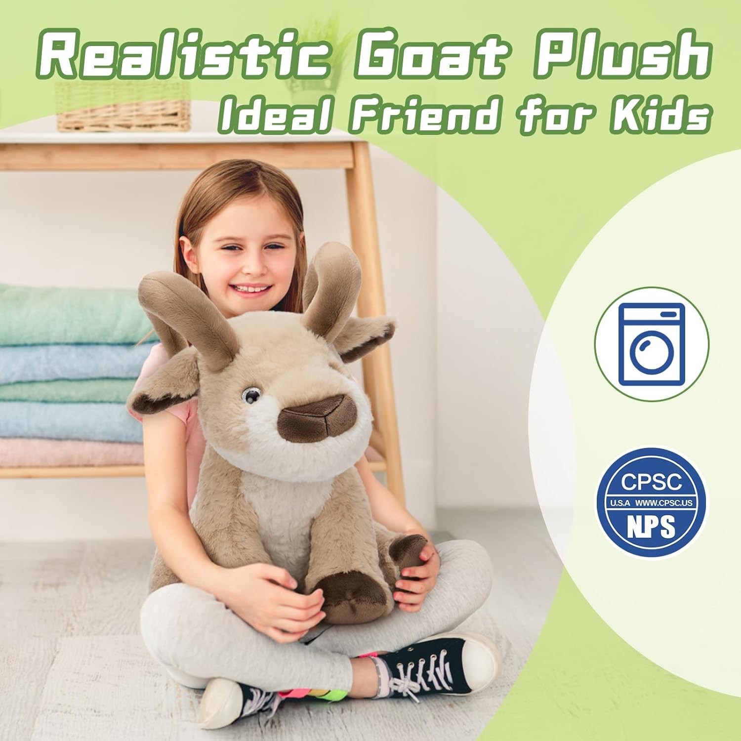 Tezituor Bighorn Sheep Stuffed Animals, 20inches Large Stuffed Goat Plush Body Pillow for Boys Girls, Cute Sheep Plushies Wildlife Animal for Christmas Birthday Decoration