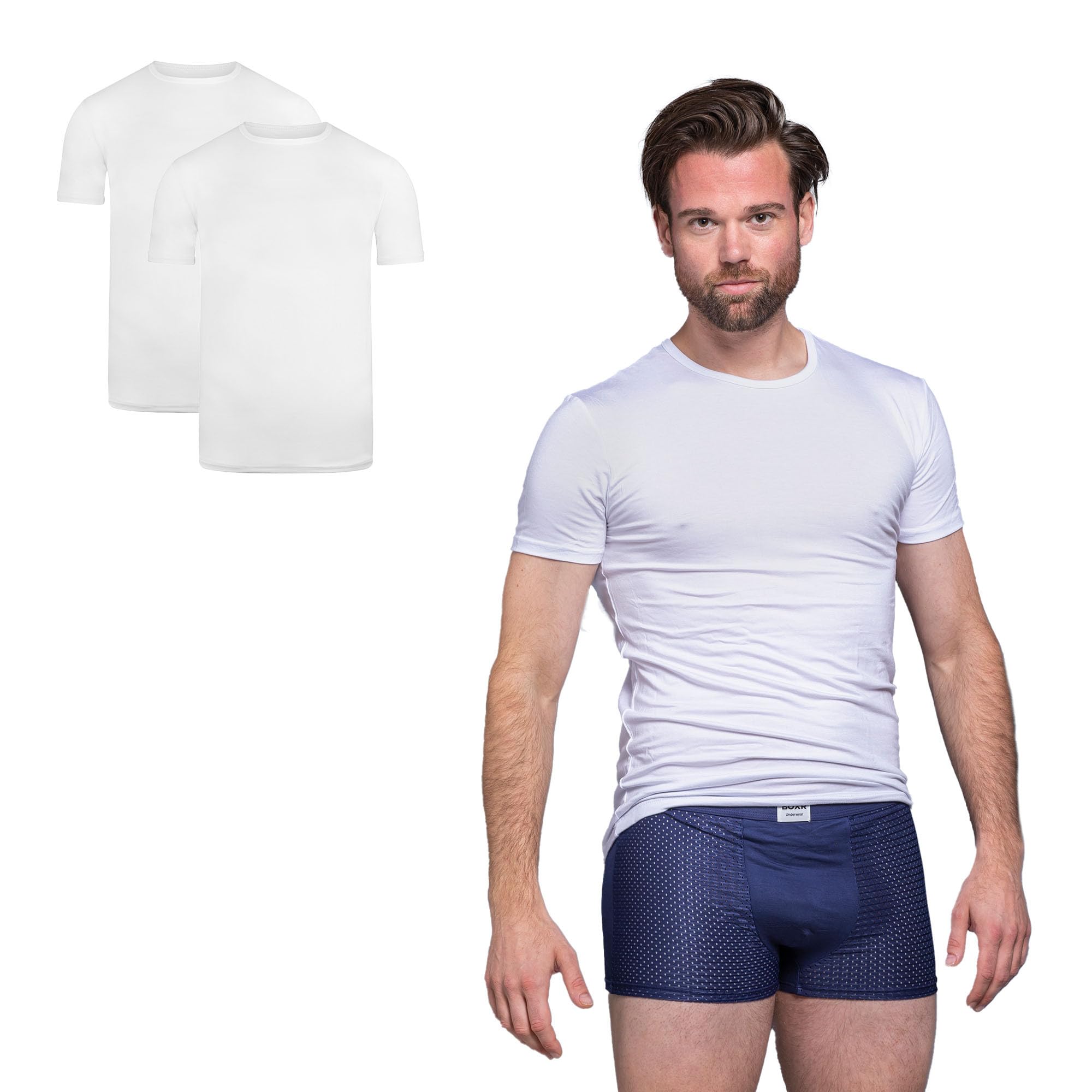 BOXR Underwear - Koszulka bambusowa z okrągłym dekoltem - Zestaw 2 sztuk - Biały i Czarny - S-3XL - Wygodny - Oddychający - Lekki - Krótki rękaw - Wysokiej jakości bielizna