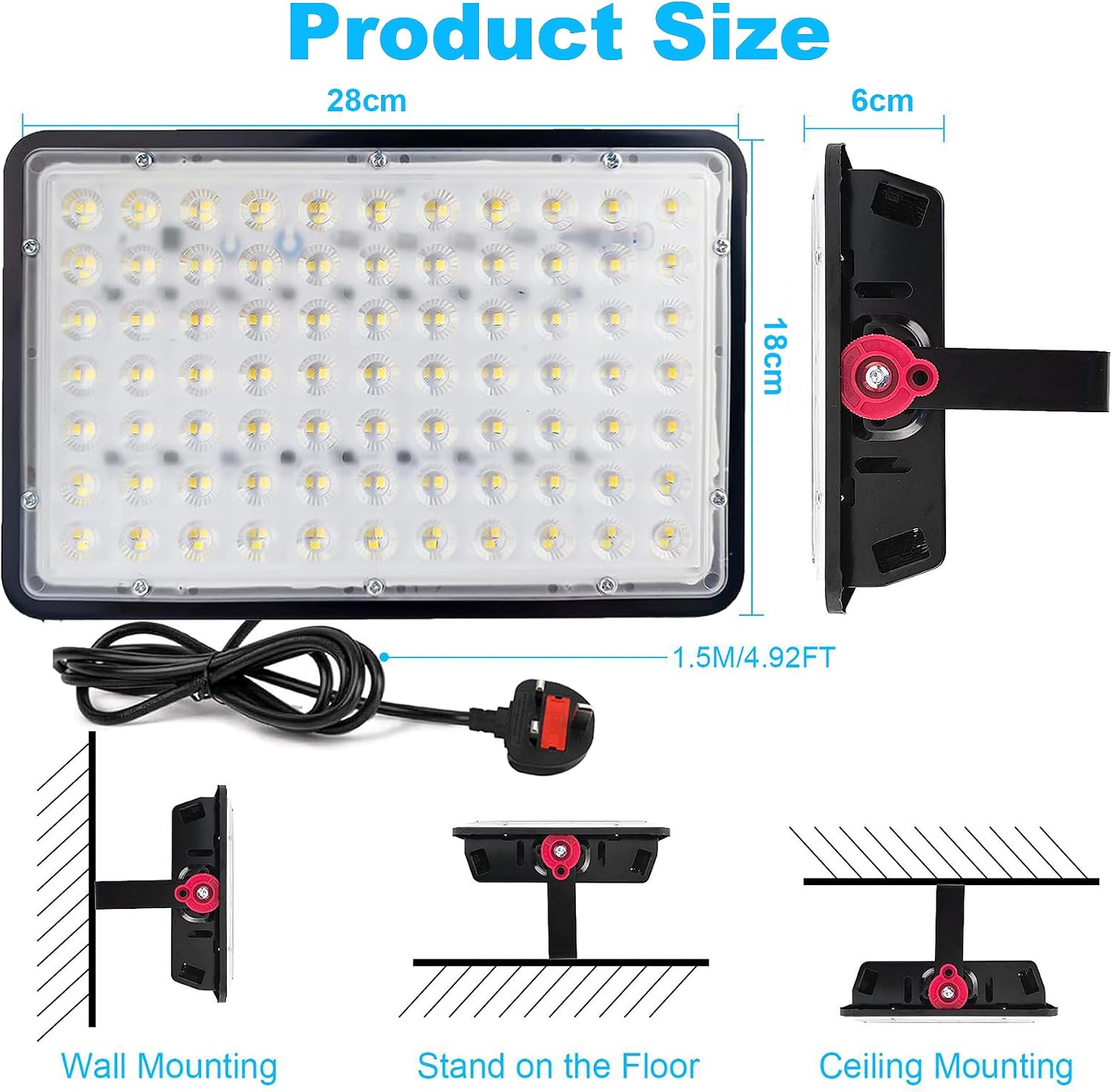 مصباح كشاف LED خارجي 200 واط انديميرد 20000 مل مقاوم للماء بتصنيف IP66 لمقاومة المياه والغبار 6500 كلفن ضوء نهاري ابيض LED للساحة والحديقة والملعب والمروج وملعب كرة السلة - الصورة 6