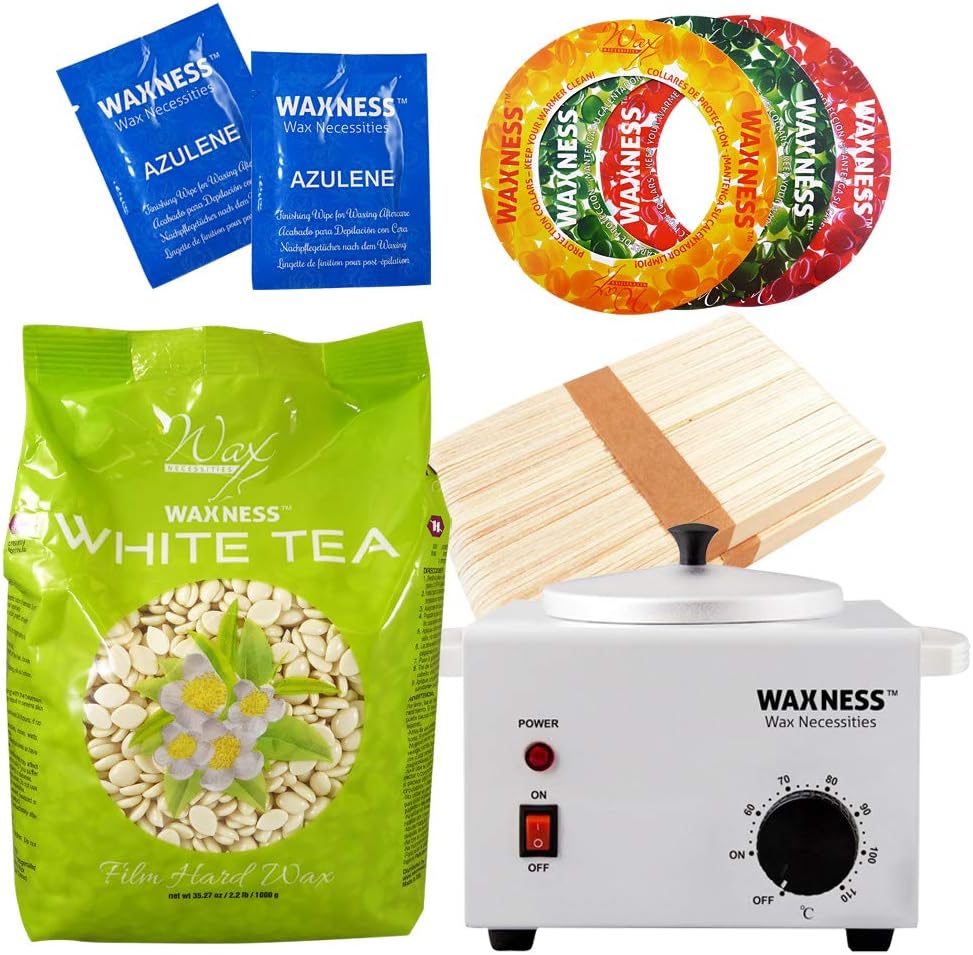 Waxness White Tea Cream Stripless Waxing Kit with 35.27 oz / 1 kg Wax Bag