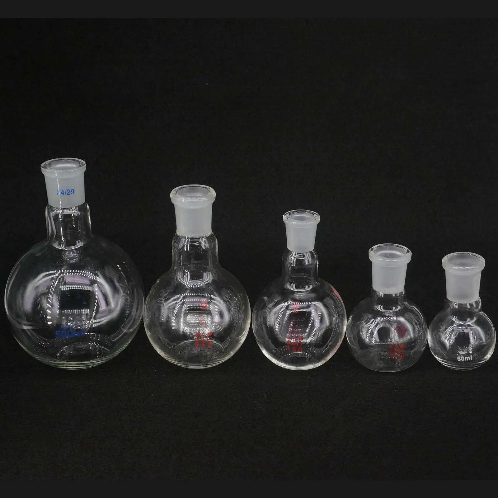 Matraz de vidrio de alto contenido en borosilicato Matraz de fondo plano de cuello corto de vidrio de borosilicato, matraz de ebullición de laboratorio de 50-1000ml(1000ml 24-29)