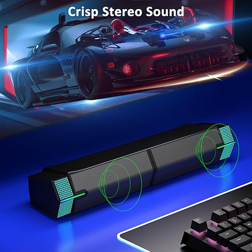 Miniatura 3 de Jeecoo Altavoces Bluetooth M20 para computadora de escritorio de PC, barra de sonido de PC para juegos, alimentación por USB, excelente sonido