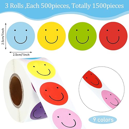Miniatura 2 de Outus 1500 calcomanías de sonrisa feliz, calcomanías de cara sonriente de 1 pulgada, calcomanías motivacionales positivas para el aula, incentivo de