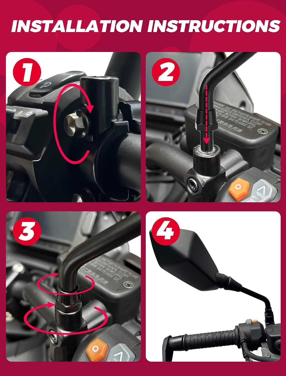 Motorcycle Mirrors Side Rearview Mirror for ATV Scooter Moped Cruiser 8mm/10mm Adapters&7/8" Handlebar Mount,for Polaris Sportsman Yamaha Grizzly Honda Rincon Arctic Cat