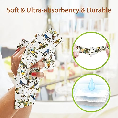 Miniatura 4 de 100 toallas desechables de papel de 3 capas para baño, servilletas de pájaros de primavera, decoración diaria para cenas, bodas, fiestas de té,