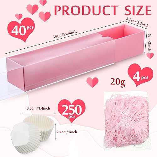 Miniatura 2 de 40 juegos de cajas de fresas de chocolate para el día de San Valentín con ventana transparente, 250 bandejas de papel para alimentos, 4 bolsas,
