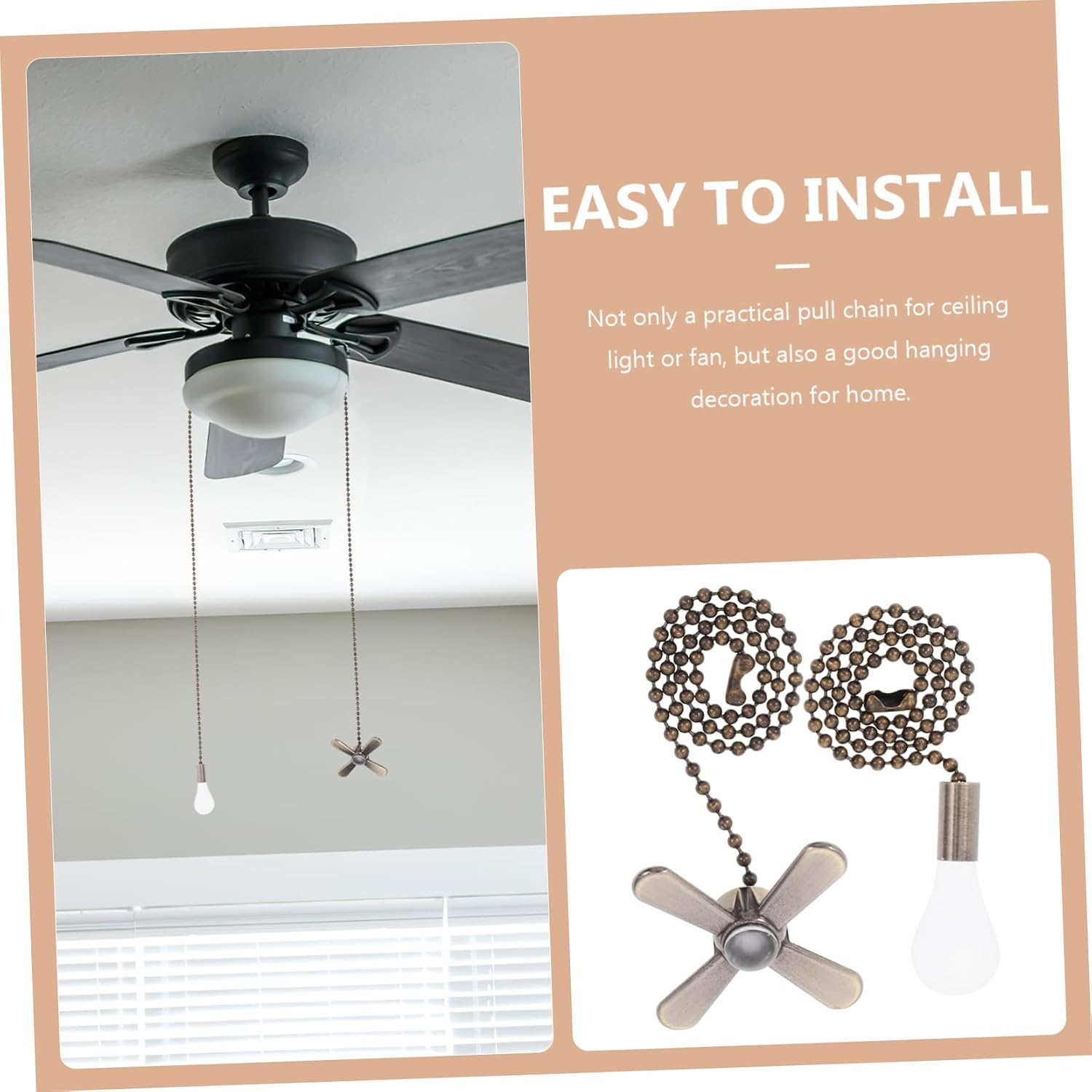 ULTECHNOVO 2Pcs Decorative Pull Chain Extender for Ceiling Fans Lights Antique Fan Chain Pulls for Home Decor Practical Ceiling Fan Accessories