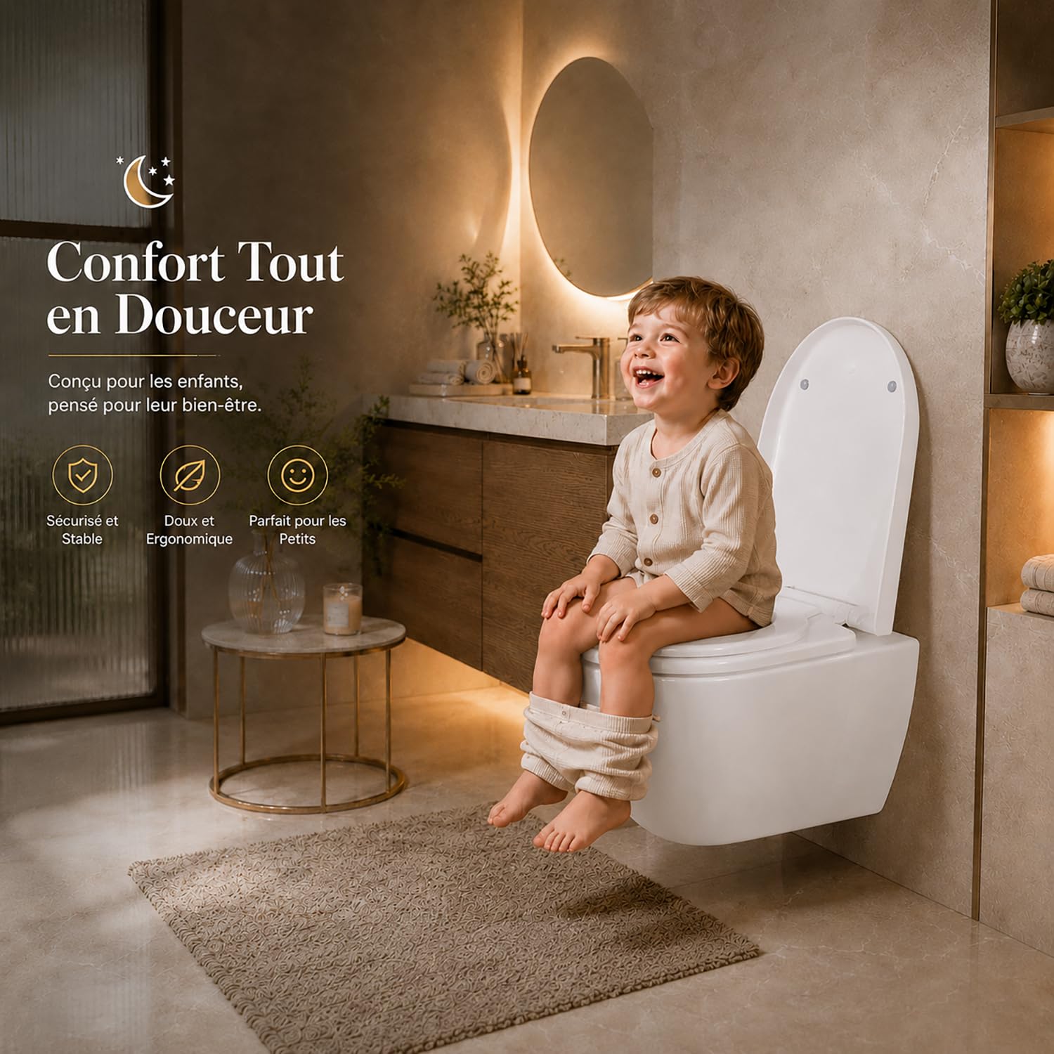 Abattant WC Familial Forme en D, Lunette de Toilette avec Siège Enfant Magnétique, Frein de Chute et Charnière Réglable, Siège de Toilette pour Adultes et Enfants, Démontage Rapide - Blanc