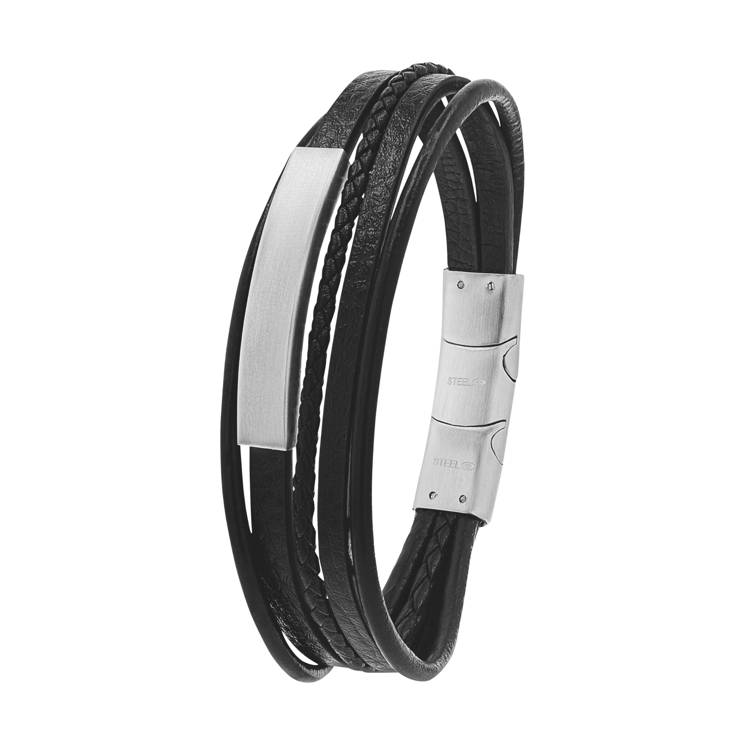 Tom Tailor Identarmband für Herren, Edelstahl und Leder, 20+1,5 cm, schwarz, Geschenkidee, Armschmuck, Herrenschmuck, 2100694