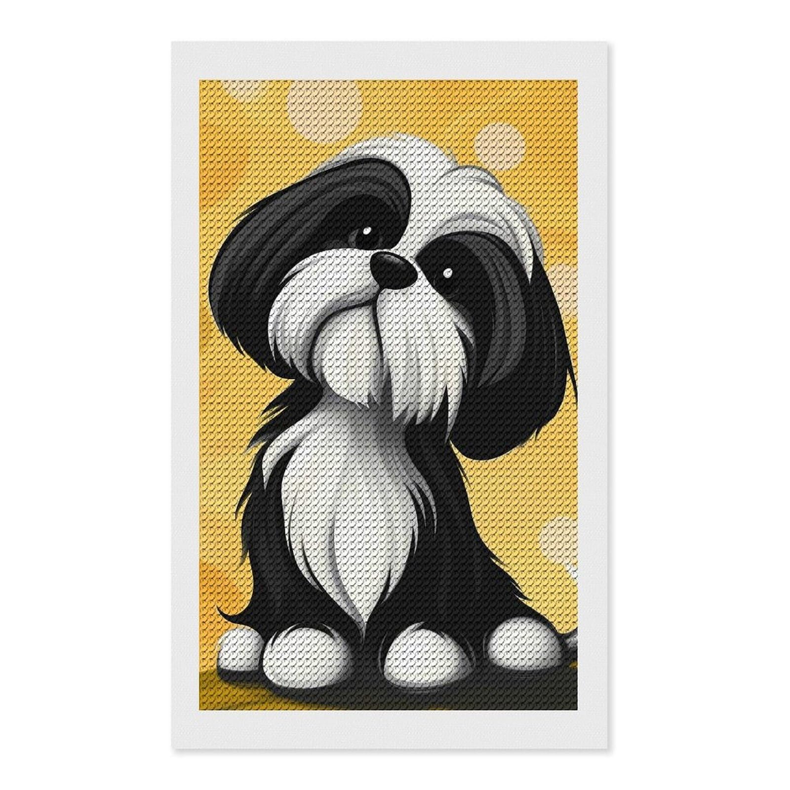 Junmoney Cute Shih Tzu Dog Painting Diamond Painting Canvas Set 12"x20", Easy to Enjoy, Adhesive Canvas, Office Decor, Holiday Gift Idea, with Tool Kit