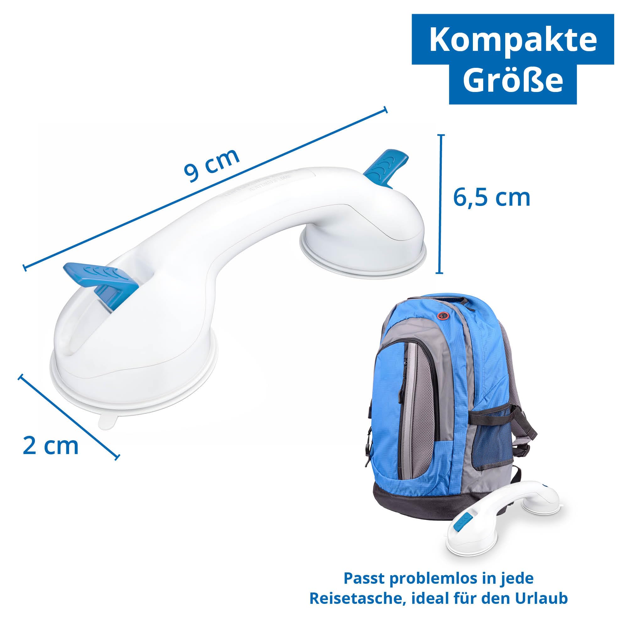 WEINBERGER leichter, starker mobiler Halte-Griff für jede Gelegenheit/mit Saugnäpfen/hält auf glatten(!) Oberflächen/für das Bad, Badewanne oder Dusche/perfekt zum Mitnehmen/Farbe: Weiß/Modell: 48711