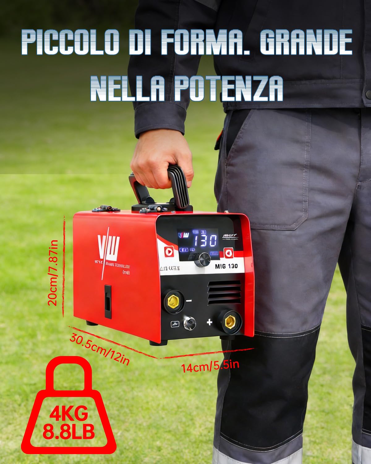 MIG 130A Saldatrice a Filo Continuo No Gas - Inverter Saldatore Portatile 3 in 1 (ARC/Flux MIG/STICK) con Maschera Auto-Oscurante e Torcia - Tecnologia IGBT Compatto per Principianti - VECTOR WELDING