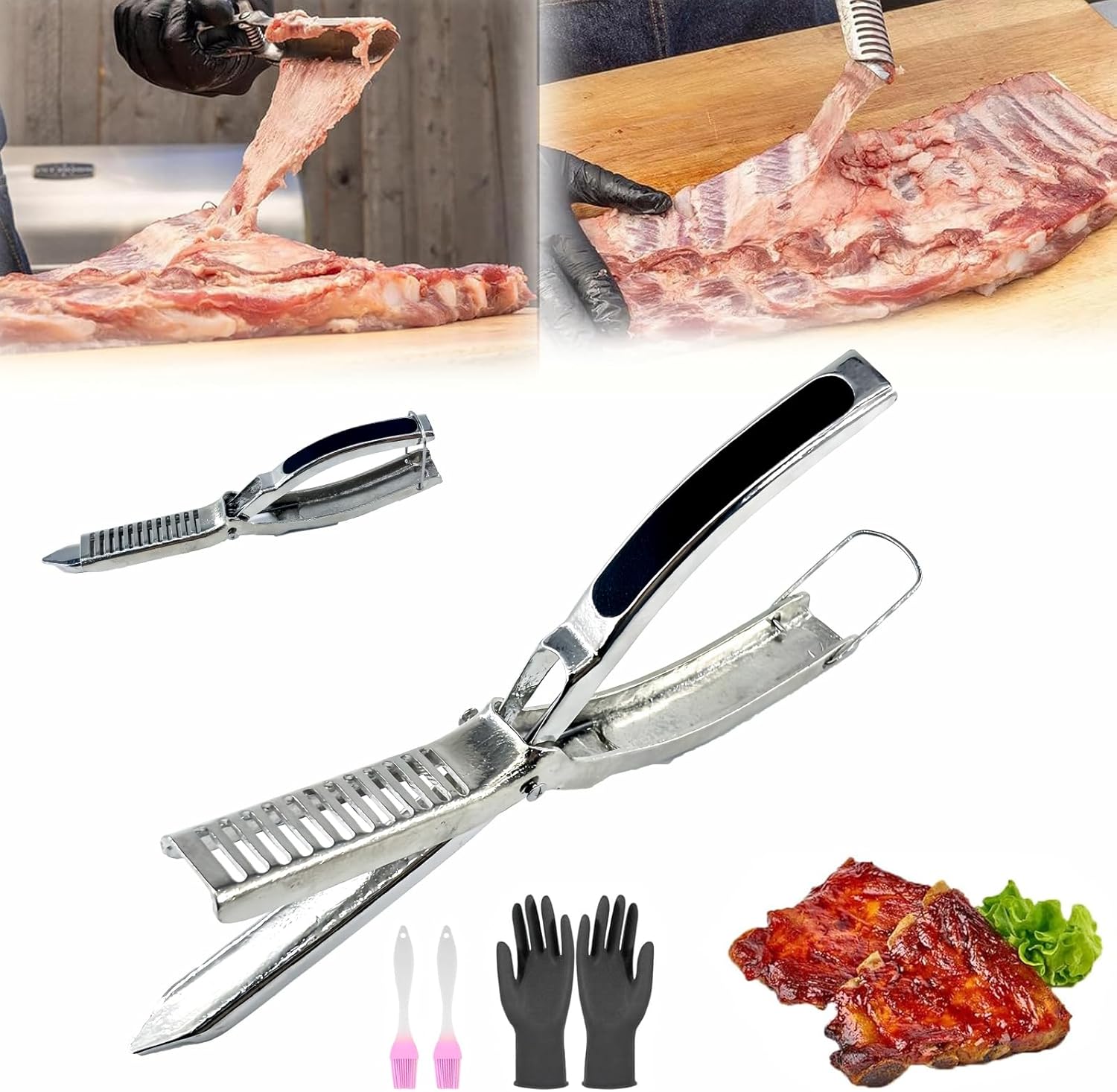 1 Set Rib Membrane Removal Tool,Stainless Steel Rib Prep Tool Membrane Remover,BBQ Rib Prep Tool with Arc Clamp & Non-Slip Grip for Easy Rib Skinner,Kitchen Gadgets for Barbecue Enthusiasts & Chefs