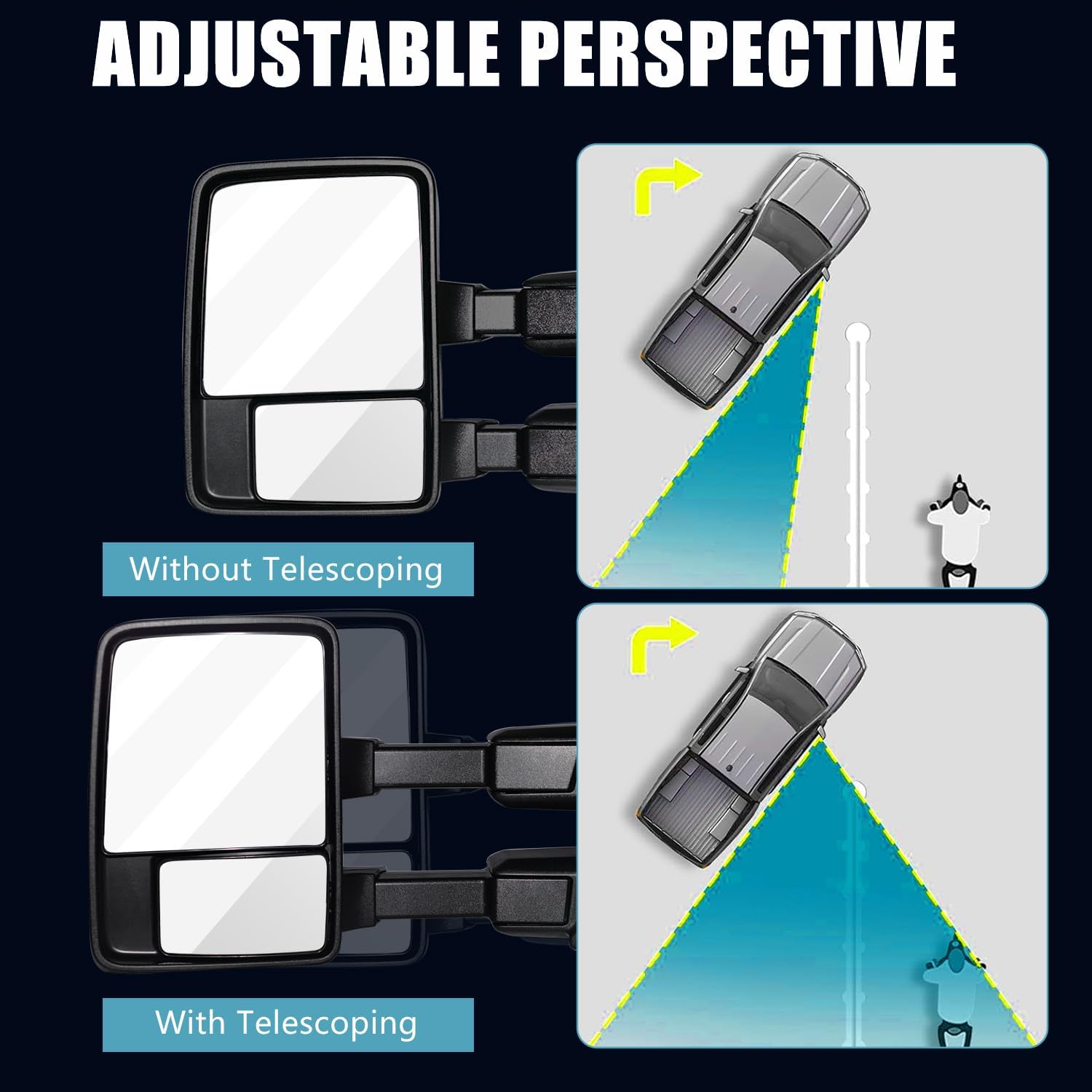 AERDM New Towing Mirrors Fit for 1999-2016 Ford F250 F350 F450 F550 Super Duty with Smoked Turn Signal Light Side Mirrors Power Adjustable Heated glass Pair Set Black LH RH