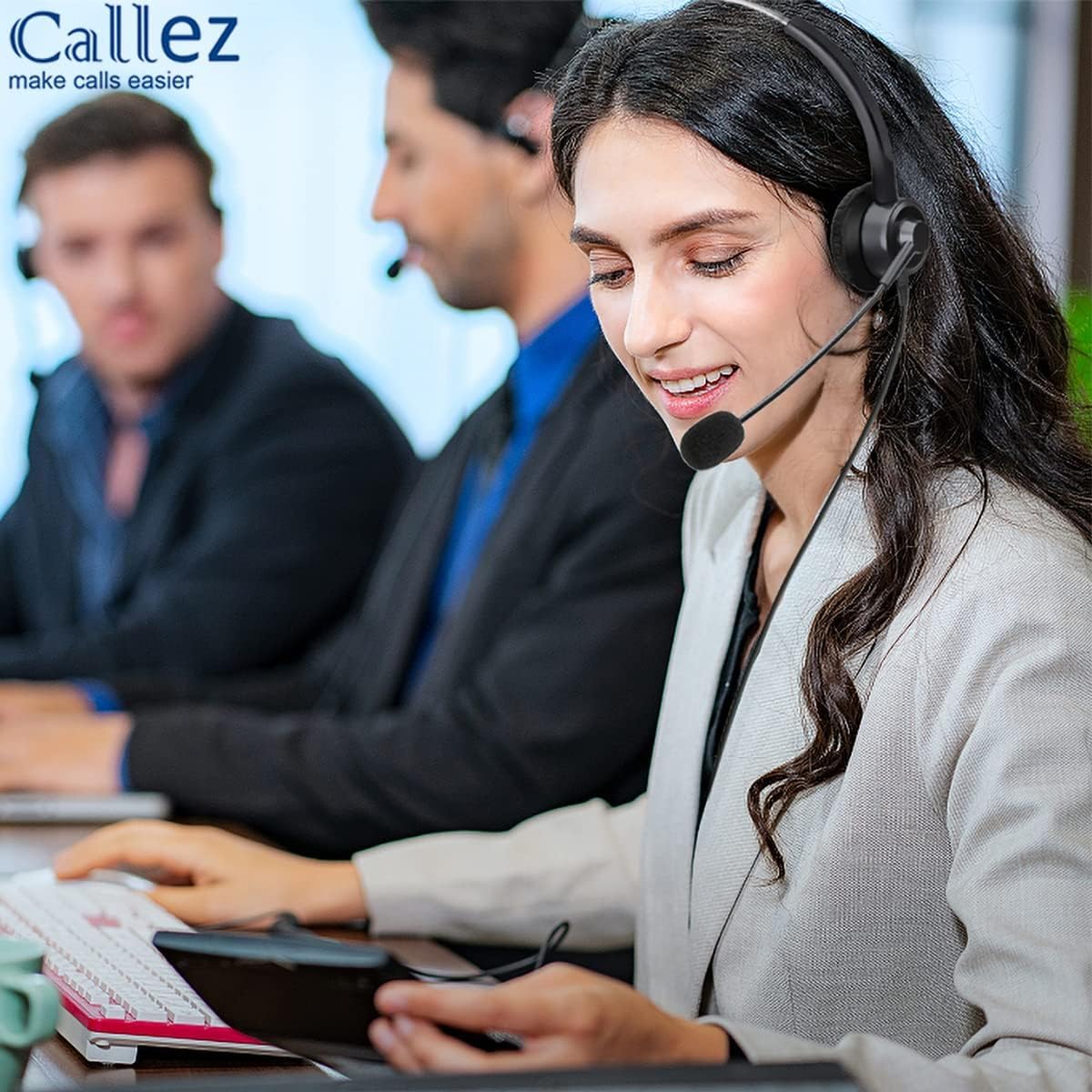 Callez RJ9 Casque Téléphone Fixe avec Micro Anti-Bruit, Oreillette de Centre d'appel, Casque Téléphone Filaire Compatible avec Polycom Plantronics Avaya Aastra Alcatel Lucent Fanvil Gigaset Siemens