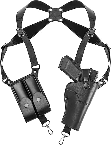 Funda de hombro, fundas de hombro ajustables de cuero para transporte oculto con doble bolsa de revista, compatible con 1911, Glock 17/19/23,