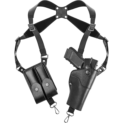 Shoulder Holster, Adjustable Leather Shoulder Holsters for Concealed Carry with Double Magazine Pouch, Fit 1911, Glock 17/19/23, Beretta 92FS and More Pistols-for Right Hand