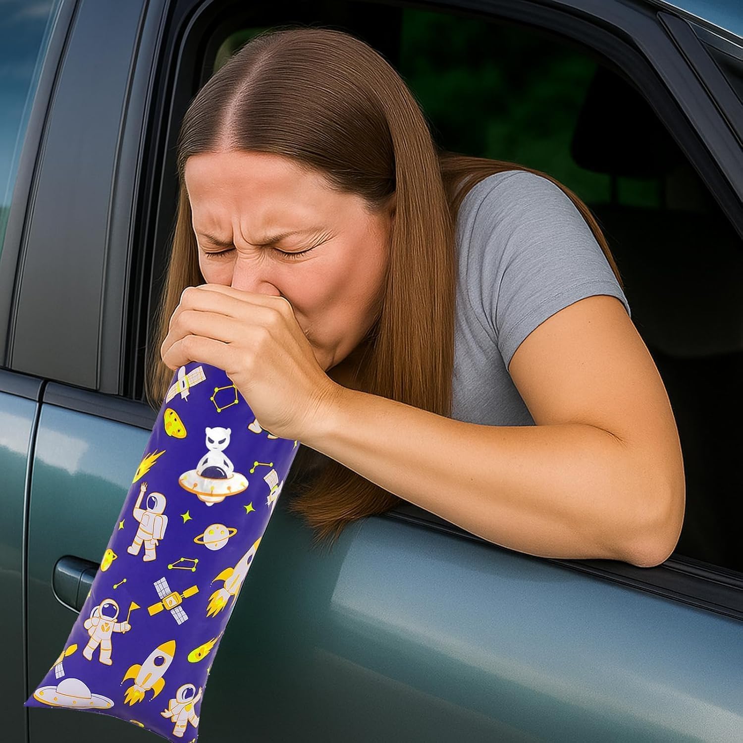 Sacchetto per Vomito 10 pcs Vomit Bag Bambini Adulti Sacchetti Vomito Auto 1000 ml Cartone Animato per Nausea da Viaggio in Auto Autobus Aerei