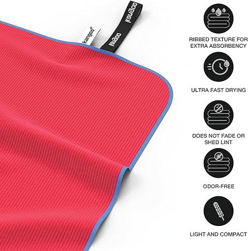 Miniatura 2 de Kangoo - Toalla de microfibra acanalada, súper absorbente y de secado rápido, adecuada para viajes, playa, campamento, gimnasio, piscina, yoga (rojo)