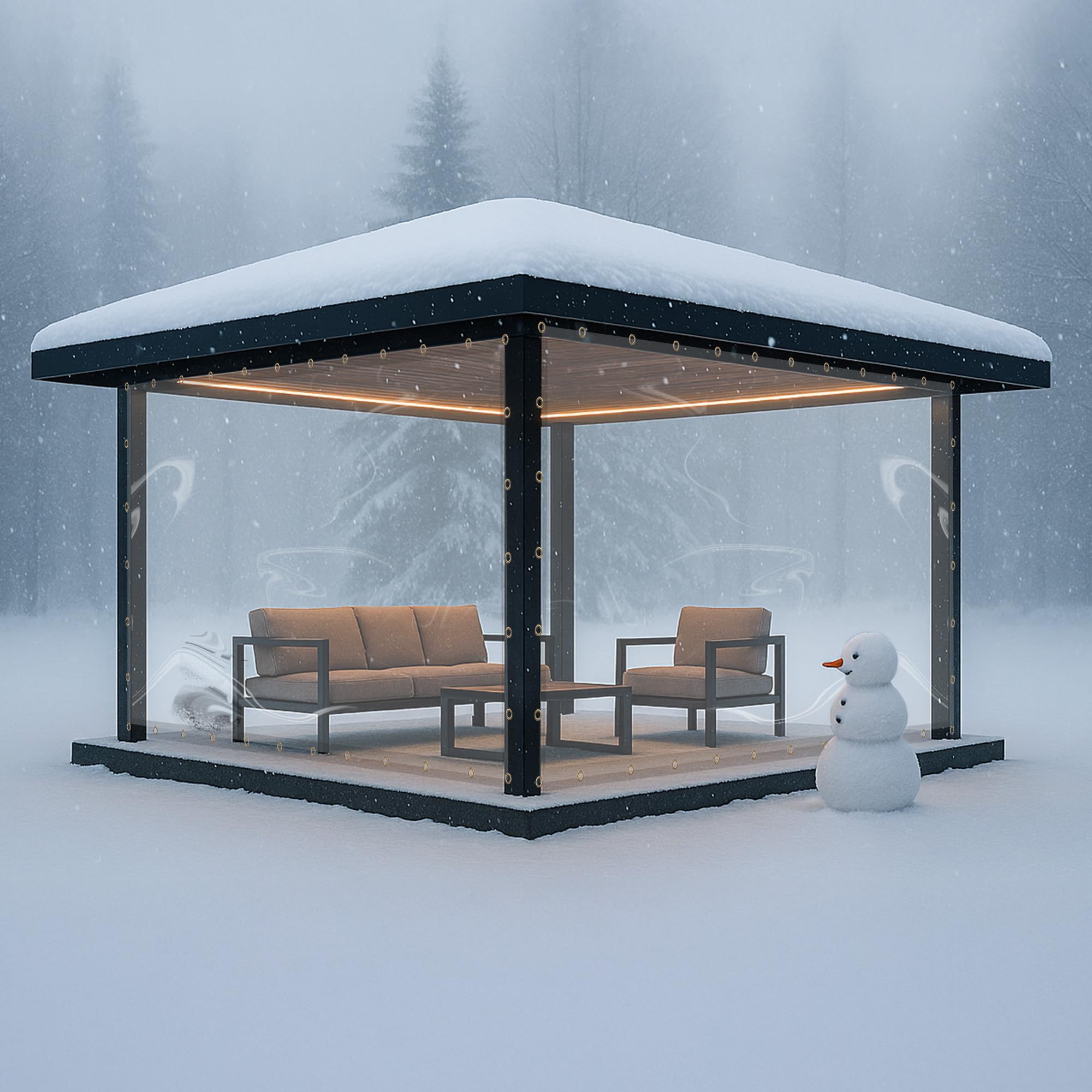 Zewnętrzna przezroczysta plandeka zasłona wodoodporna, odporna na warunki atmosferyczne, patio, przezroczysta zasłona na pergolę, werandę, altanę, kabanę / do wewnątrz z nierdzewnymi oczkami (35 x 22 cm)