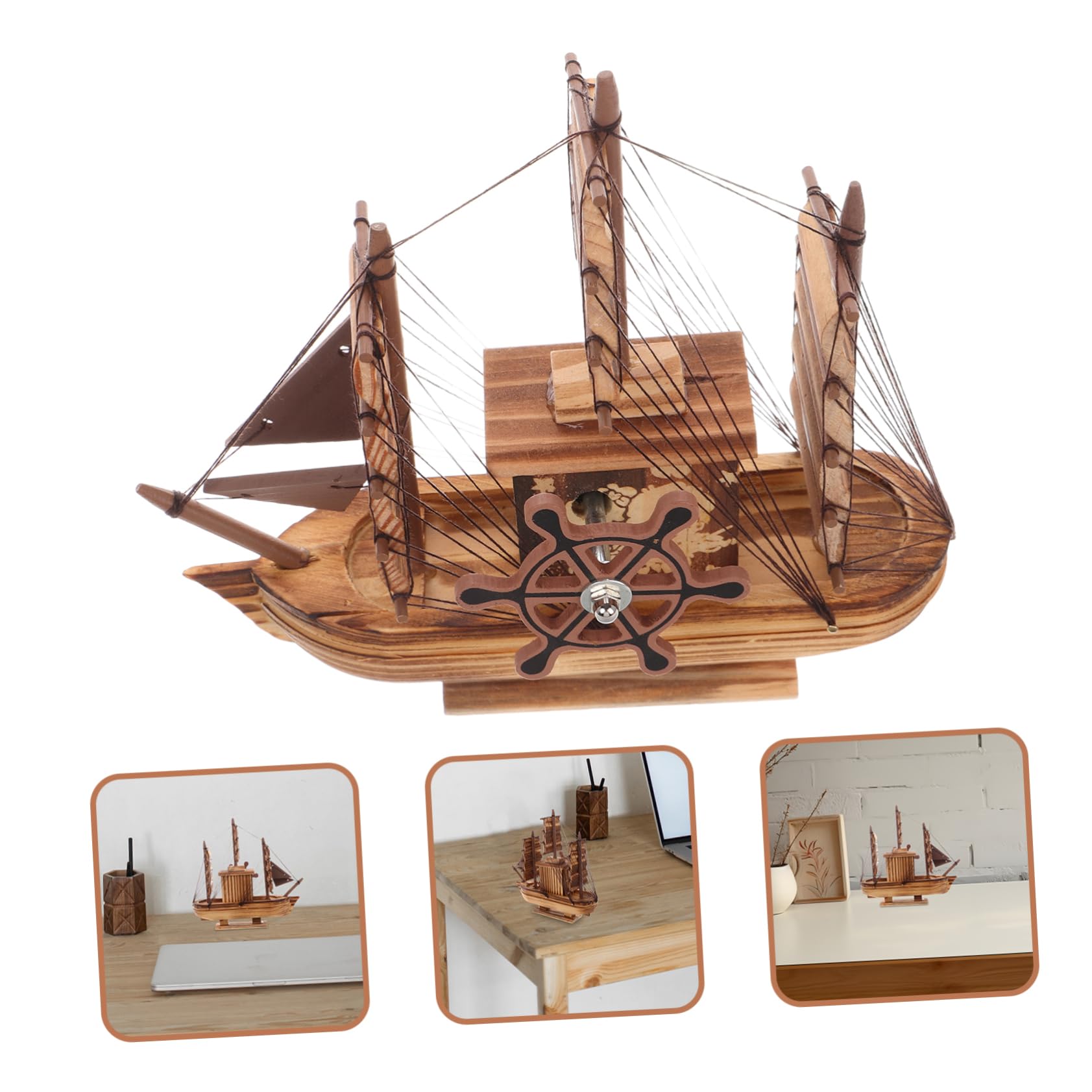CIYODO Modello di Veliero in Legno, Decorazione da Tavolo | Miniatura Rustica Già Montata, per Tavolo da Pranzo e Scrivania, Design Realistico e Leggero