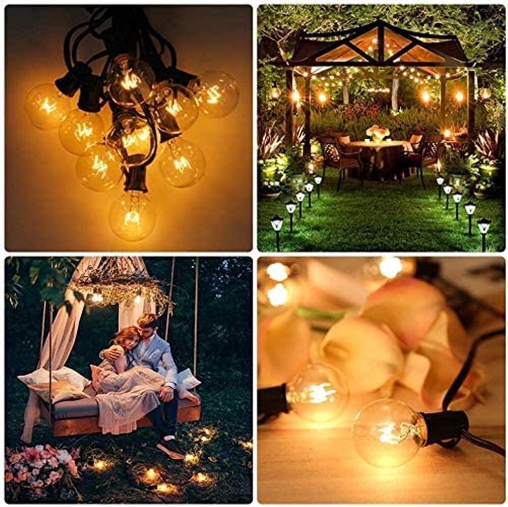 Zewnętrzny łańcuch świetlny LED, zasilany łańcuchem świetlnym, Yohencin 60 m, G40, solarne lampy festoon, patio, wodoodporne oświetlenie bajkowe, 4 tryby na Boże Narodzenie, ślub, patio, kawiarnię,