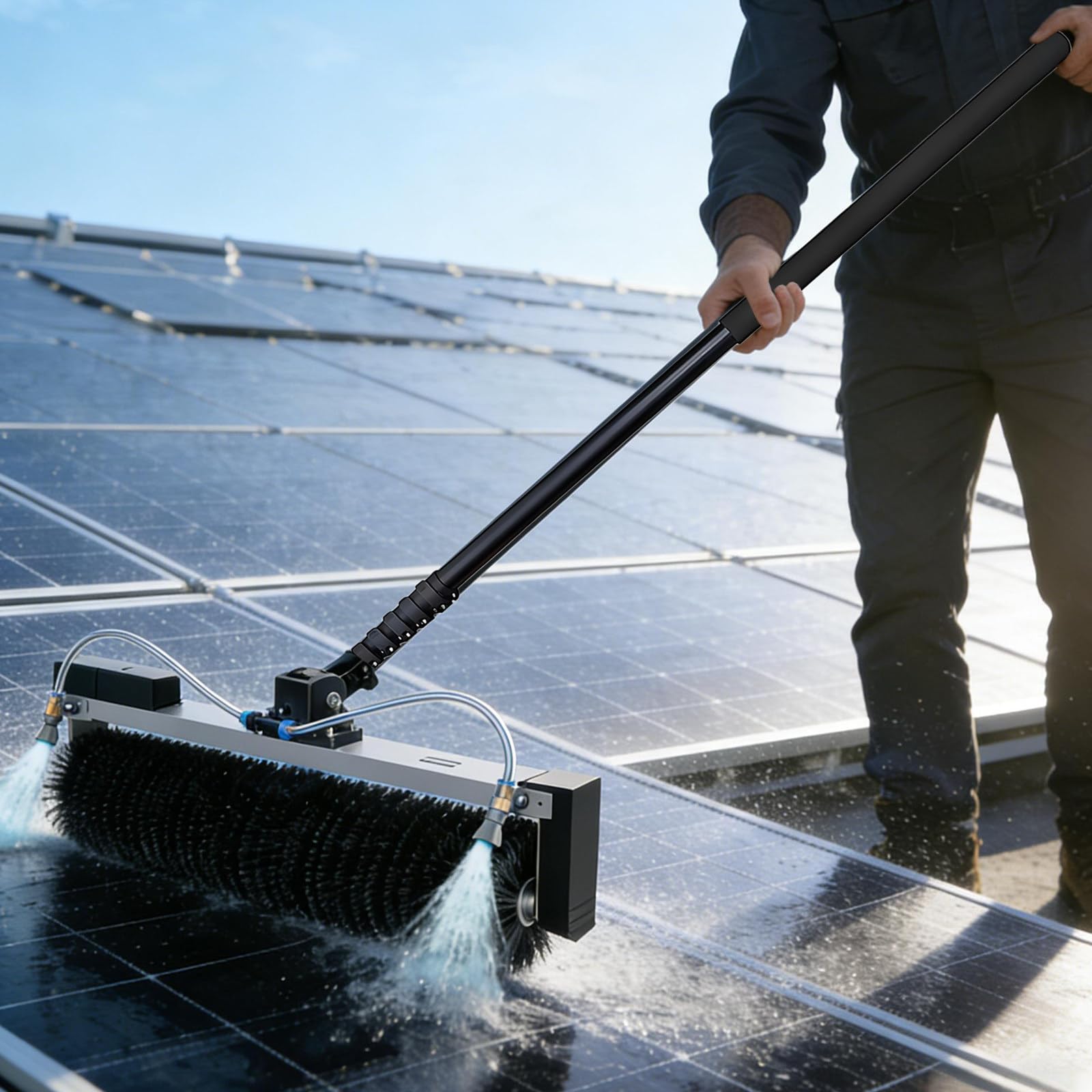 HADECOLL Automatic Solar Panel Cleaning Brush, 24" Roller Head, Water Fed Pole Cleaning Kit, Telescopic Pole For Efficient Solar Maintenance,Size_Name-Dualuse(7.5M)